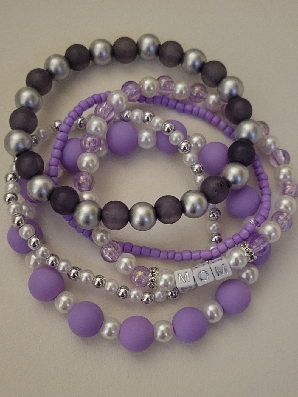 Hand Crafted Stretch Beaded Bracelet Set of 5 Perfect for Mother's Day!